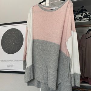 Pink, white, gray sweater